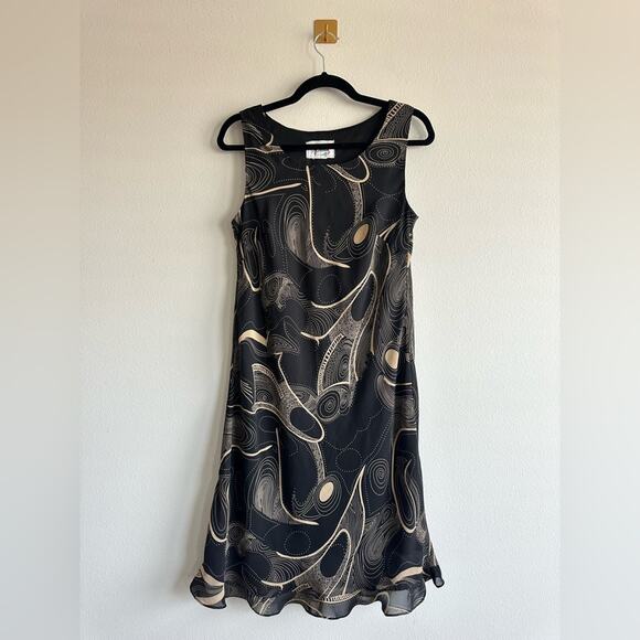 VTG 90s Abstract Swirl 2 Piece Set Size 12 Sheer Button Blouse Midi Slip Dress - Picture 2 of 6